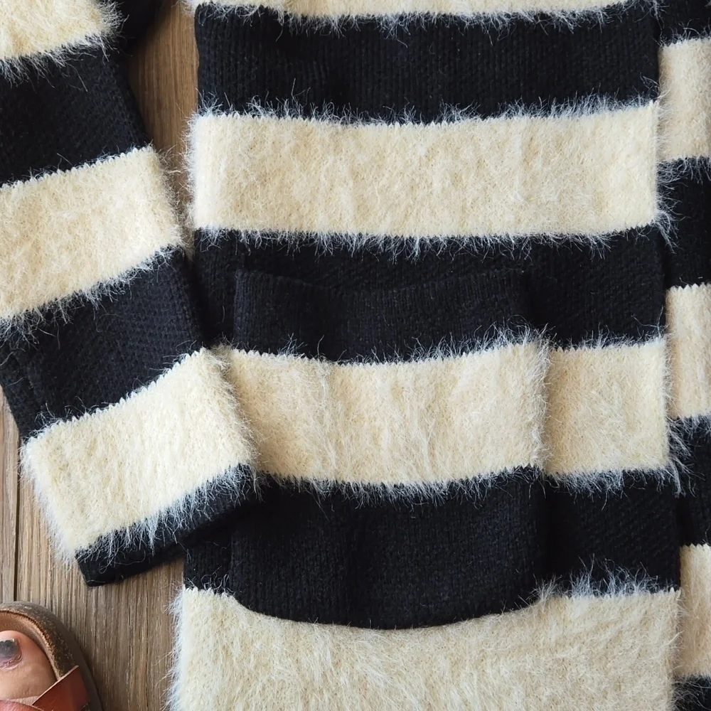 Ya Los Angeles Black and White Striped Cardigan